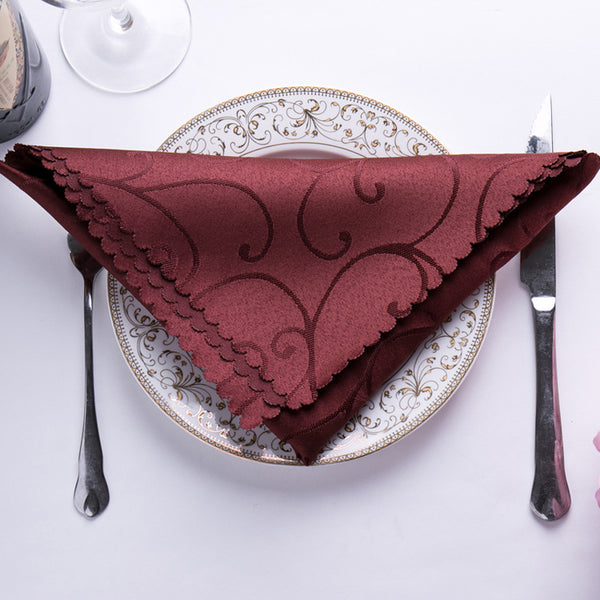 6pc 46x46cm Wedding Table Napkins Embroidered Flower Cloth Nylon Cotton Wedding Table Decoration Hotel Table Napkin Wine Red