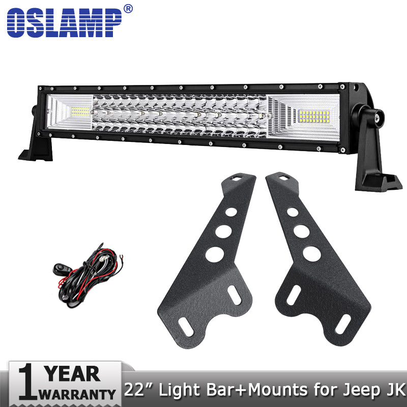 Oslamp 22inch 324W 3-row LED Light Bar Offroad Led Work Lamp Combo Led Bar 12v 24v for Jeep Wrangler JK/Unlimited JKU 2007-2017