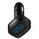 Powsrto Universal LED Display Dual USB Car Charger Adapter 5V/3.1A Voltage Current Temperature Monitor Phone Charger for IPhone