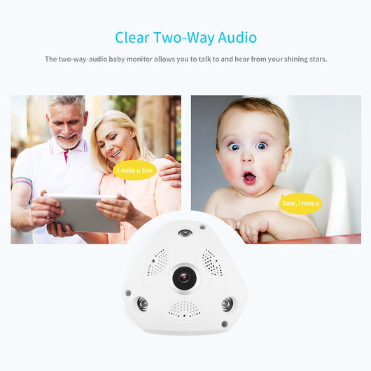 VR 3MP HD  Fish-eye Lens 360°Panoramic  Wireless IP Camera Audio Video WiFi Wide Angle 10m/33ft Night Vision VR CCTV Home Security Surveillance Cameras System Support Motion Detection APP Remote Control
