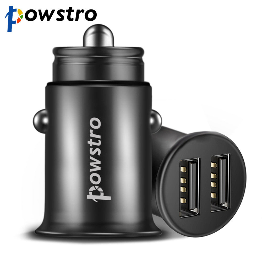 Powstro 5V 4.8A Car Charger Metal Body Dual USB Phone Charger Mini Car-Charger Adapter For iPhone Xiaomi Samsung HTC