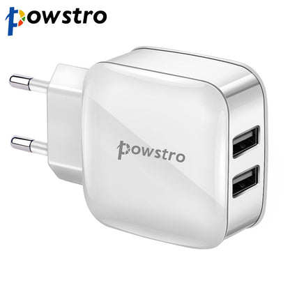 Powstro Universal Dual USB Charger 5V 2A Mobile Phone Wall Charger Travel Adapter Smart Fast Charging for iPhone Android Phone