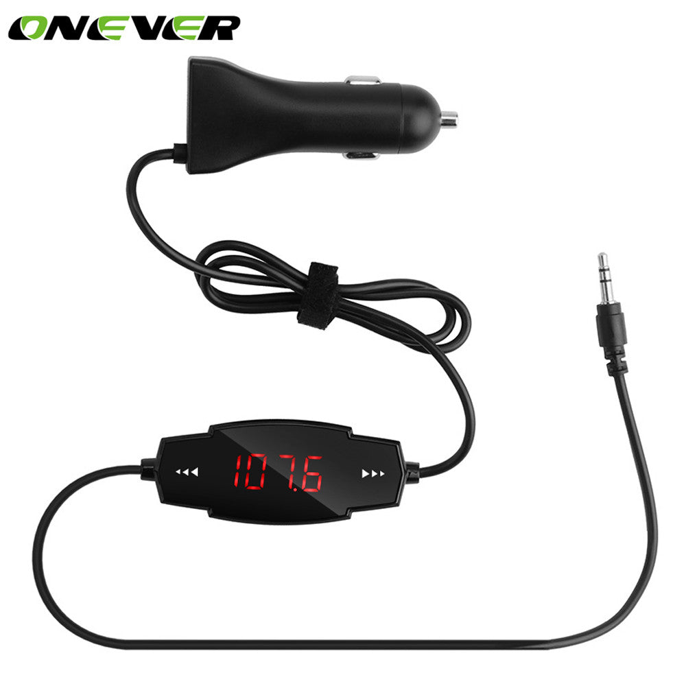 Onever 3.5mm Jack Universal Wireless FM Transmitter Radio LED Display FM Frequency MP3 Player with USB Charger for Smart Phone