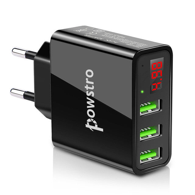 Powstro 5V 3A Mobile Phone Charger Universal 3 USB Wall Charger Travel Adapter Display Charging Voltage Current for Phone Tablet