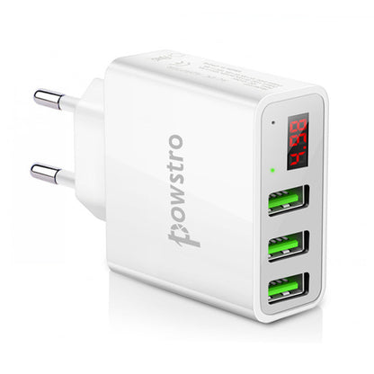 Powstro 5V 3A Mobile Phone Charger Universal 3 USB Wall Charger Travel Adapter Display Charging Voltage Current for Phone Tablet