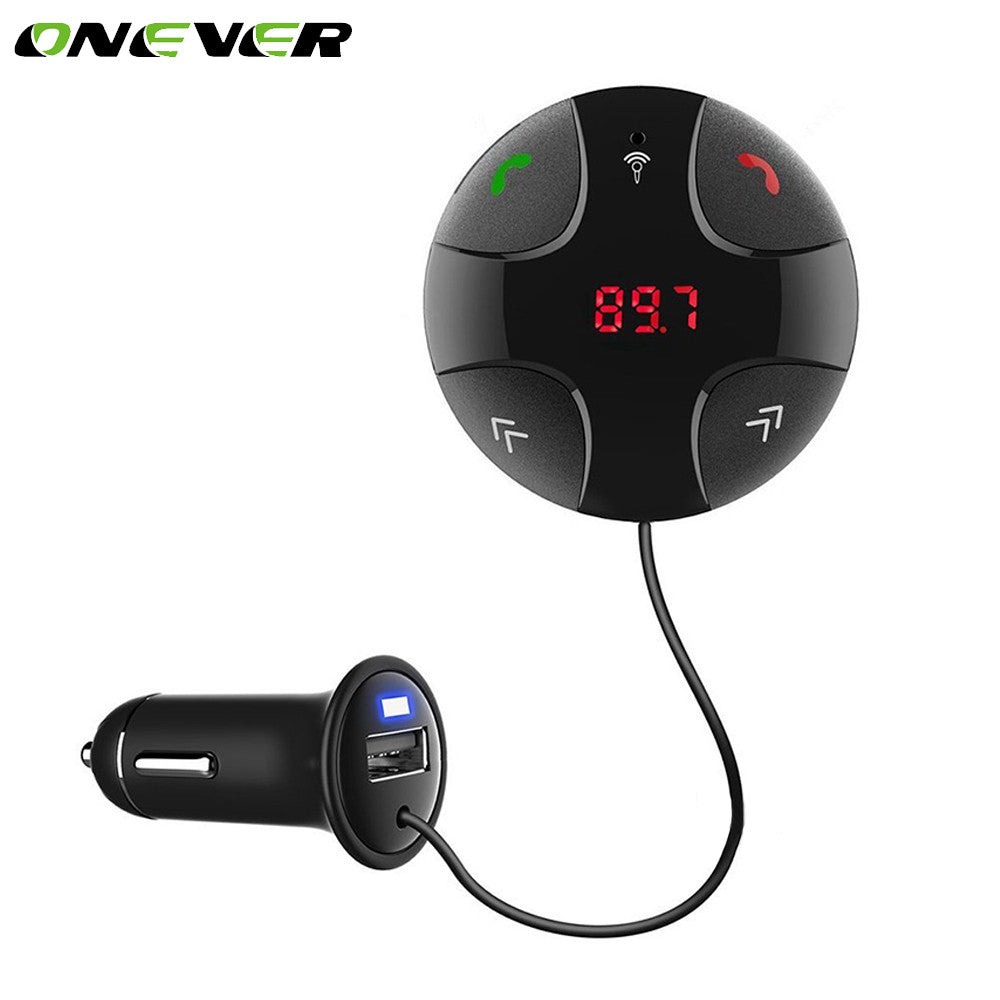 Onever Bluetooth Car Kit Hands-free Wireless FM Transmitter LCD Display MP3 Player Support SD TF Card USB Car Charger For Phone