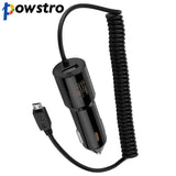 Powstro Car Phone Charger 2.1A USB Car Charger Built-in Micro USB Cable Cigarette Lighter Charger For Samsung S7 S6 iPhone