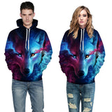 Unisex Couples Lovers 3D Sky Wolf Print Loose Hoodies Blouse Tops Shirt