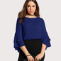 SHEIN Blue Plus Size Women Blouse Fashion Navy Blue Casual Elegant Female Blouses Spring Autumn Three Quarter Length Sleeve Tops