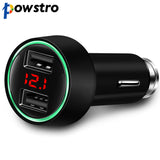 Powstro Dual USB Car Charger Voltmeter & Breathing LED Support Smart Car Charging Cigarette Lighter Phone Charger Adapter