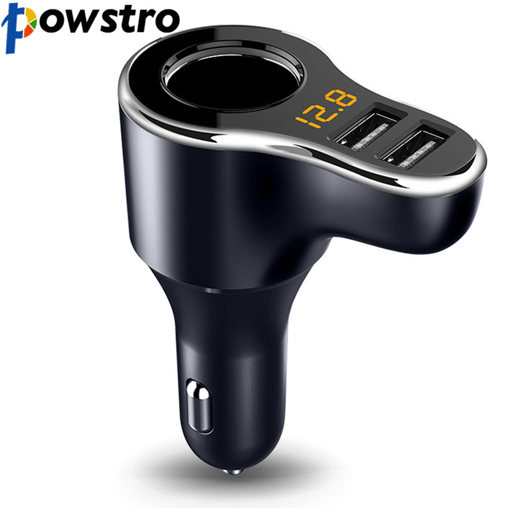 POWSTRO 3.1A Dual USB Car Charger Smart Fast Charge 12-24V Phone Charger Adapter Volmeter Display with Cigarette Lighter Socket