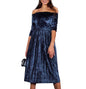 Womens Off Shoulder Velvet  Dress Ladies Evening Party  Loose Dress