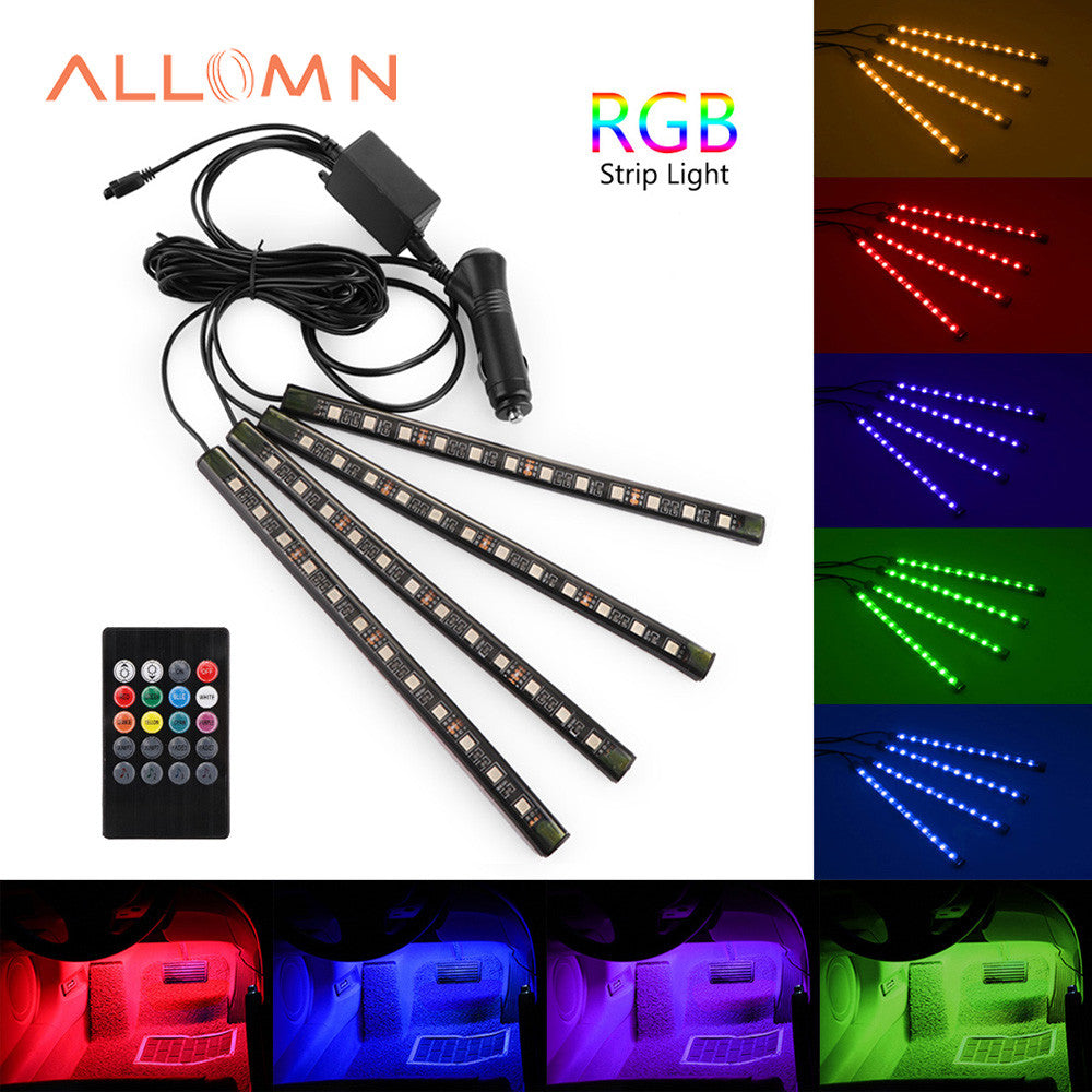 ALLOMN 4PCS Wireless Remote Control RGB LED Universal Interior Lamp Decorative Light SMD5050 Powered Car Charger