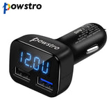 Powstro Dual USB QC3.0 Quick Charger 2.4A Samrt Fast Car Charging with Voltage For Samsung Parameter Display Phone Charger