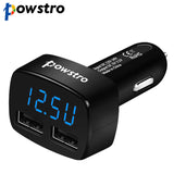 Powstro Dual USB QC3.0 Quick Charger 2.4A Samrt Fast Car Charging with Voltage For Samsung Parameter Display Phone Charger