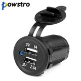 Powstro 12V-24V Dual USB Car Motorcycle Cigarette Lighter Socket Splitter Charger Power Adapter Outlet Mobile Phone Charger