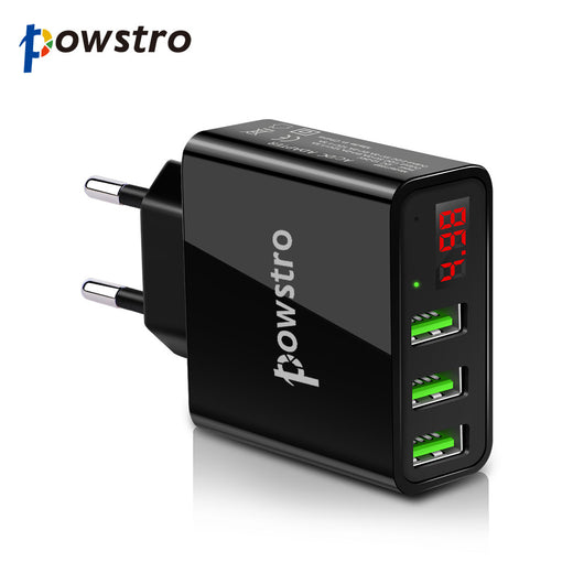 Powstro 3 Port USB Phone Charger with LED Display Max 3A Smart Fast Charging Mobile EU Plug Wall Charger for iPhone iPad