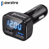 Powstro QC3.0 Dual USB Car Charger Quick Charger 3.0 2.4A Smart Fast Charging Parameter Display Mobile Phone Charger Adapter