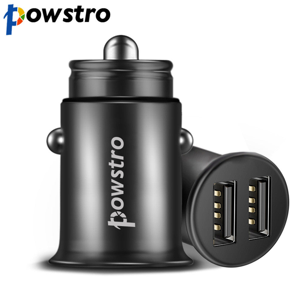 Powstro 4.8A Dual USB Mini Zinc Alloy Car Charger Mobile Phone Car Charger Adapter For iphone 7 6S Samsung HTC Xiaomi Charger