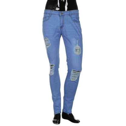 Men's Stretchy Ripped Skinny Biker Jeans Destroyed Taped Slim Fit Denim Pants