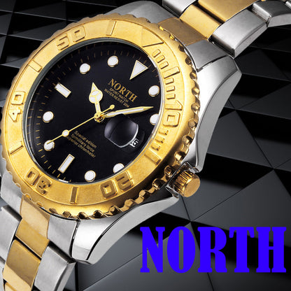 North Calendar Quartz Wrist Watch Stainless Steel Bracelet Men Watch