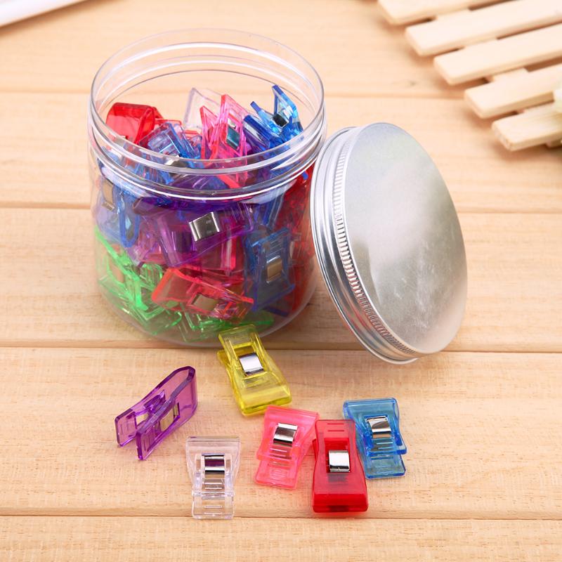 50pcs Mixed Color Plastic Clips DIY Patchwork Fabric Axe Clips Sewing Binder Clip with Bottle Knitting Tools Home Office Supply