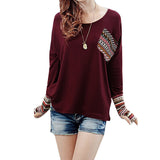 Women's Patchwork Casual Loose T-shirts Blouse Tops With Thumb Holes