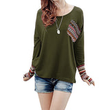 Women's Patchwork Casual Loose T-shirts Blouse Tops With Thumb Holes