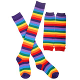 Rainbow Strips Arm Warmer Leg Stocking Colorful Thigh High Socks Fingerless Gloves Sleeve Set for Women Girls
