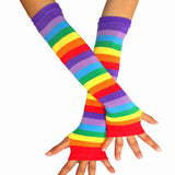 Rainbow Strips Arm Warmer Leg Stocking Colorful Thigh High Socks Fingerless Gloves Sleeve Set for Women Girls