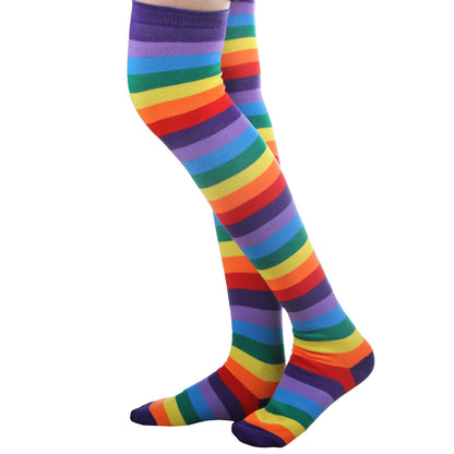 Rainbow Strips Arm Warmer Leg Stocking Colorful Thigh High Socks Fingerless Gloves Sleeve Set for Women Girls