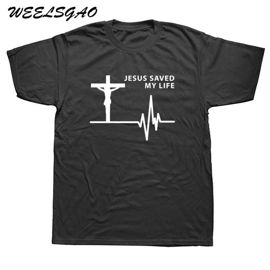 WEELSGAO New Jesus Saved My Life Savior God Religion Prayer Faith Christian Gift T Shirt Tshirts Cotton Short Sleeve T-shirts