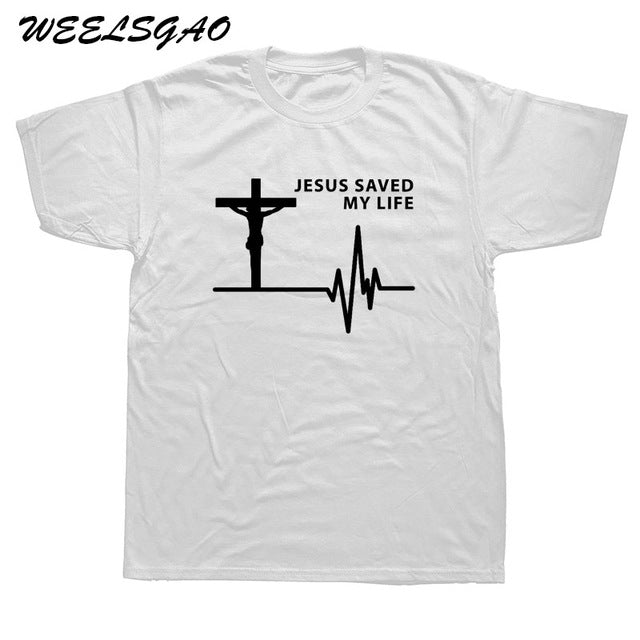 WEELSGAO New Jesus Saved My Life Savior God Religion Prayer Faith Christian Gift T Shirt Tshirts Cotton Short Sleeve T-shirts