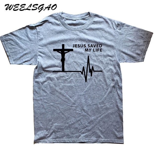 WEELSGAO New Jesus Saved My Life Savior God Religion Prayer Faith Christian Gift T Shirt Tshirts Cotton Short Sleeve T-shirts