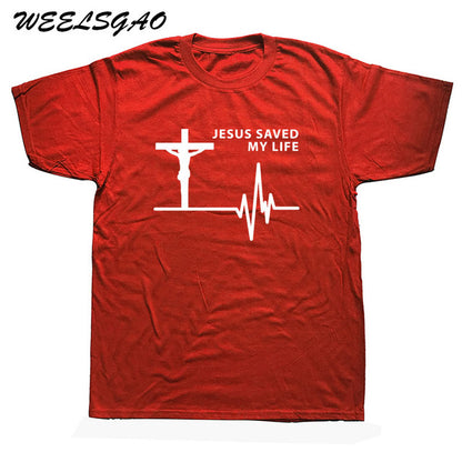 WEELSGAO New Jesus Saved My Life Savior God Religion Prayer Faith Christian Gift T Shirt Tshirts Cotton Short Sleeve T-shirts