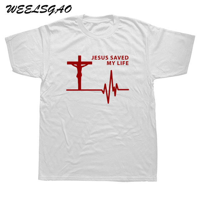 WEELSGAO New Jesus Saved My Life Savior God Religion Prayer Faith Christian Gift T Shirt Tshirts Cotton Short Sleeve T-shirts