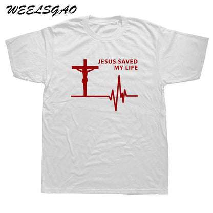 WEELSGAO New Jesus Saved My Life Savior God Religion Prayer Faith Christian Gift T Shirt Tshirts Cotton Short Sleeve T-shirts