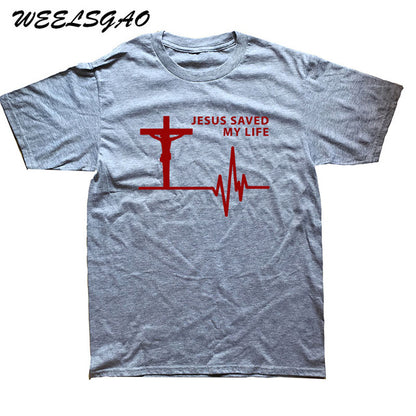 WEELSGAO New Jesus Saved My Life Savior God Religion Prayer Faith Christian Gift T Shirt Tshirts Cotton Short Sleeve T-shirts