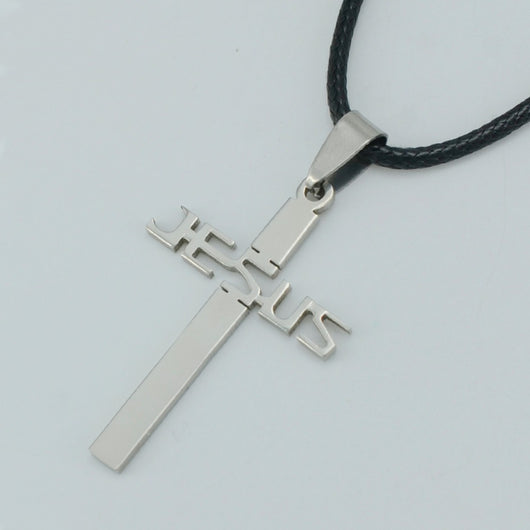 Anniyo Stainless Steel Jesus Cross Pendant Rope Chain for Women/Men,S/S Crosses Christian Necklaces for Church Gifts  #002508