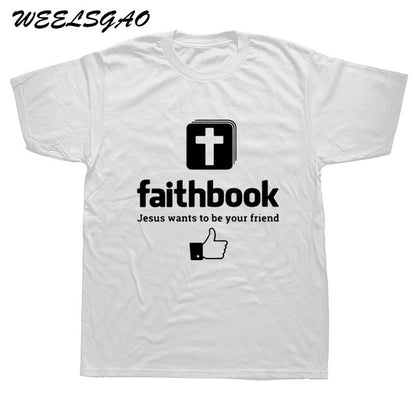 WEELSGAO New Jesus Wants To Be Your Friend Faithbook T Shirt Christian Tshirts Cotton Short Sleeve Jesus T-shirts