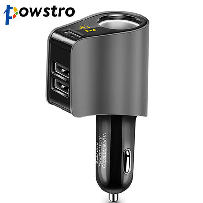 Powstro HY10 3.1A 3 USB Car Charger Fast Charging Phone Charger Adapter with Volmeter Cigarette Lighter Socket for 12-24V Car SU