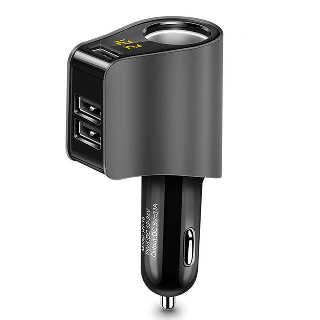 Powstro HY10 3.1A 3 USB Car Charger Fast Charging Phone Charger Adapter with Volmeter Cigarette Lighter Socket for 12-24V Car SU