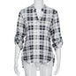 Women Casual Spring Print V-neck Three Quarter Plaid Shirt Top Blouse