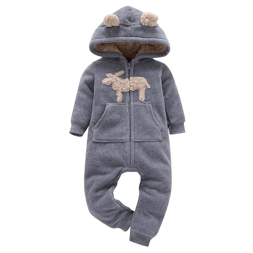 Infant Baby Boys Girls Thicker Print Hooded Romper Jumpsuit Outfit Kid Clothes