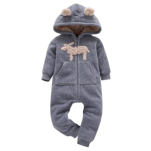 Infant Baby Boys Girls Thicker Print Hooded Romper Jumpsuit Outfit Kid Clothes