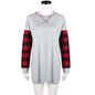 Women Plaid Patchwork Loose Long Sleeve T-Shirt O-neck Pullover Blouse Tops