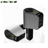 Onever Car Splitter Cigarette Lighter Socket With Voltmeter 80W 3 USB Car Phone Charger Adapter Smart Fast Charger adaptador
