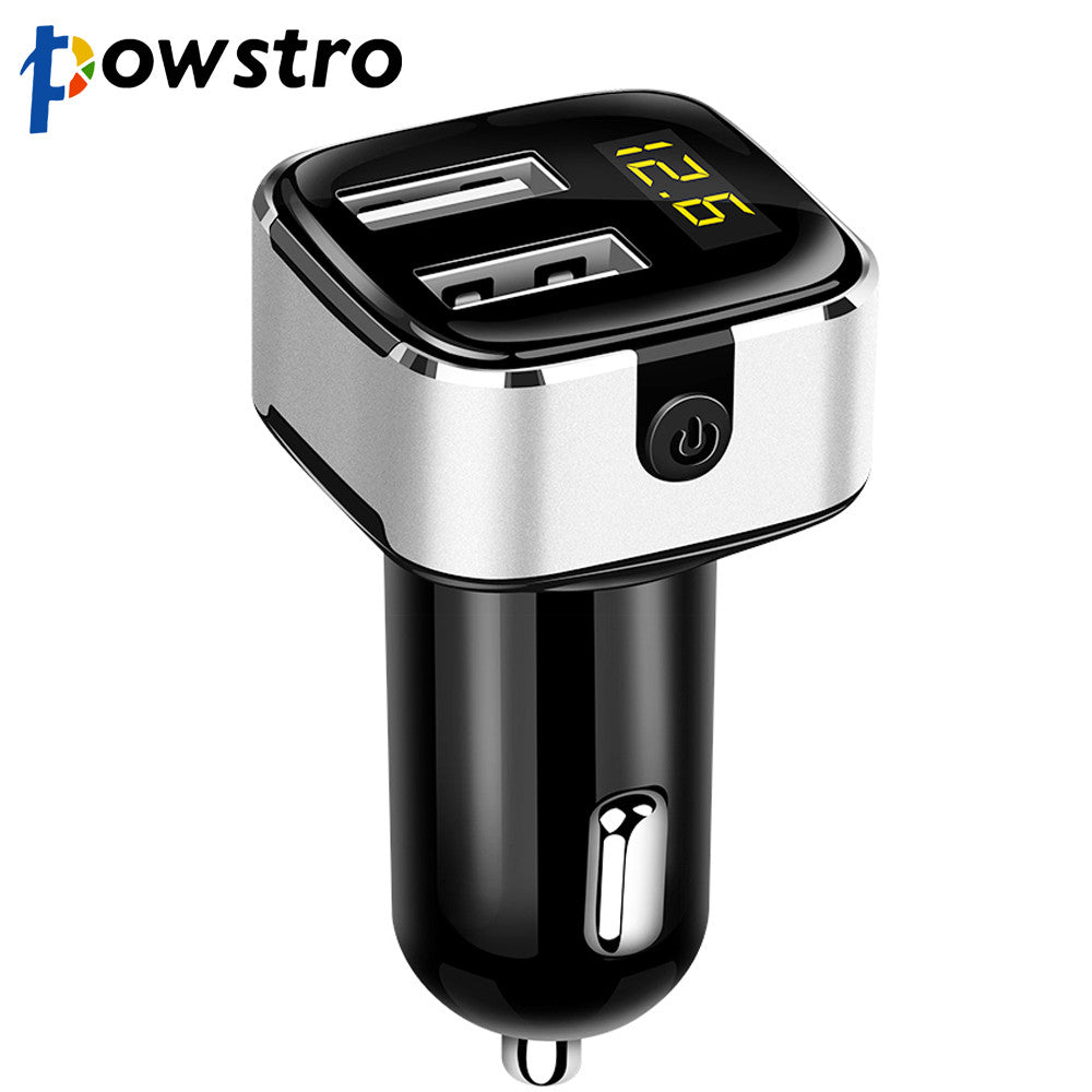 Powstro 3.1A Dual USB Car Charger Voltmeter Current Display Detect Phone Charger Adapter with Power Switch Smart Fast Charging