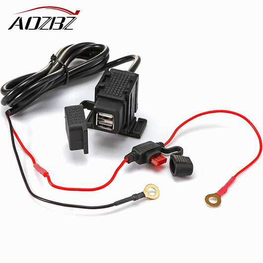 Aozbz Dual USB Port 12V Waterproof Motorbike Motorcycle Handlebar Charger Adapter Power Supply Socket for Phone GPS MP4 Charger