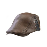 Men's Flat Cap Vintage PU Leather Newsboy Cap Flat Golf Driving Hunting Hat
